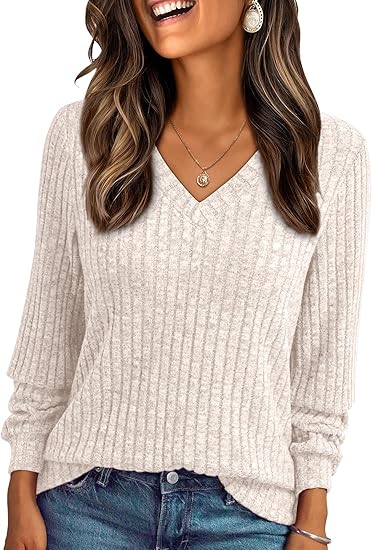 Womens V Neck Long Sleeve Shirt Fall Fashion Tops Tunic Dressy Casual Sweater Clothes Cute Trendy Work Outfits 2026